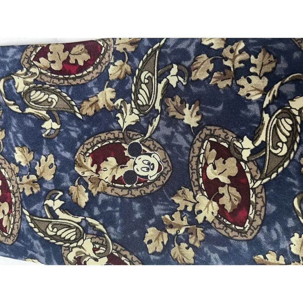 Vintage Mickey Mouse Disney 100% Silk Necktie Blue Paisley Leaves Extra Long 61